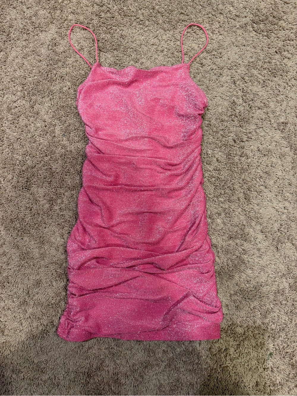 Pink Sparkle Ruched Slip Dress. Small fits like xsmall